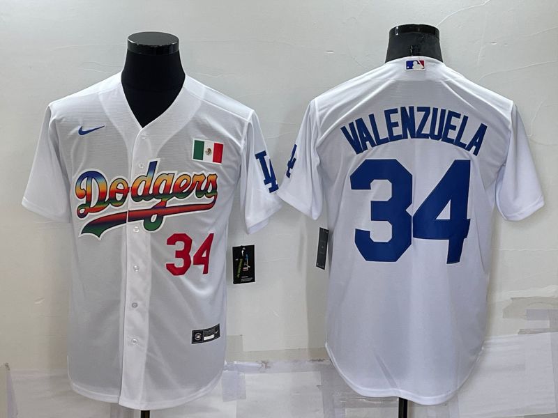Men Los Angeles Dodgers #34 Valenzuela White rainbow Nike 2022 MLB Jerseys->los angeles dodgers->MLB Jersey
